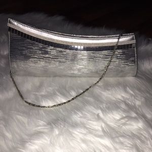 Silver Metallic Asymetric Clutch Evening Purse